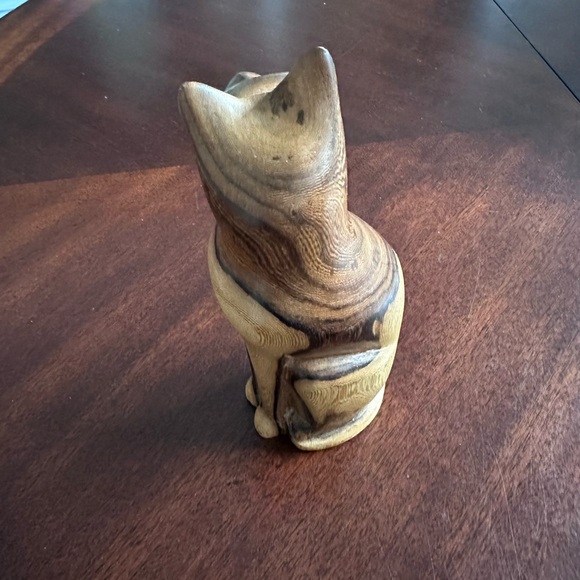 Wooden Cat ~ Art Hand Crafted Carved 8” Collectible Figure Kitten Statue Decor - Picture 7 of 14